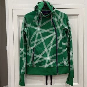 The North Face Apex Hooded Asymmetrical Zip Jacket Womens Medium green Geometric
